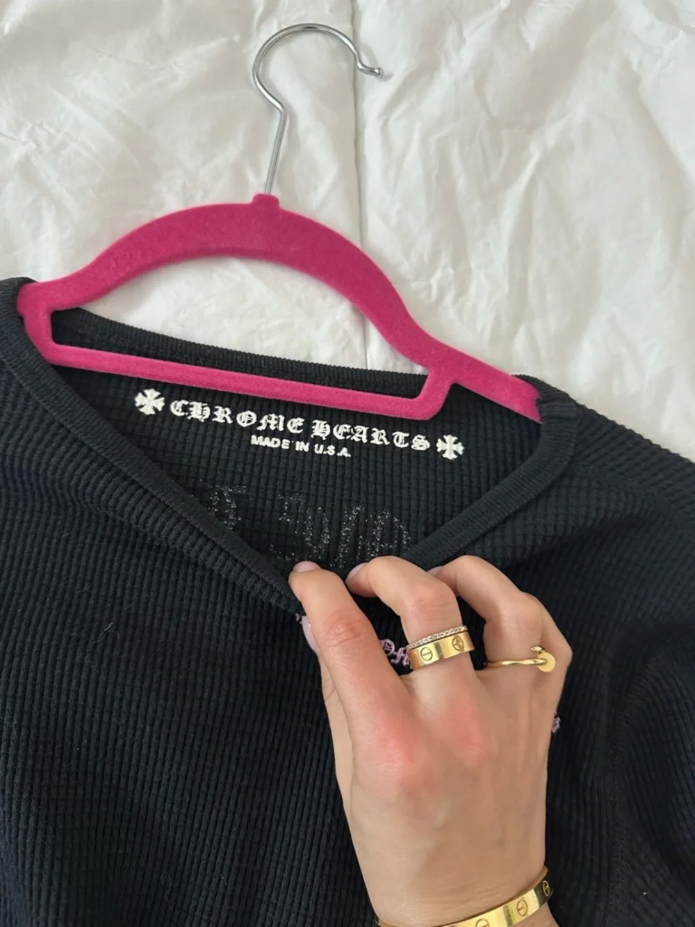 Chrome Hearts Black Long Sleeve Thermal Top with Pink Logo Details - Picture 5 of 12
